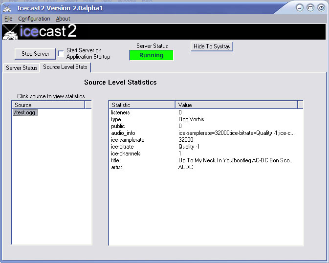 Screenshot of Icecast Windows GUI - Stats Tab